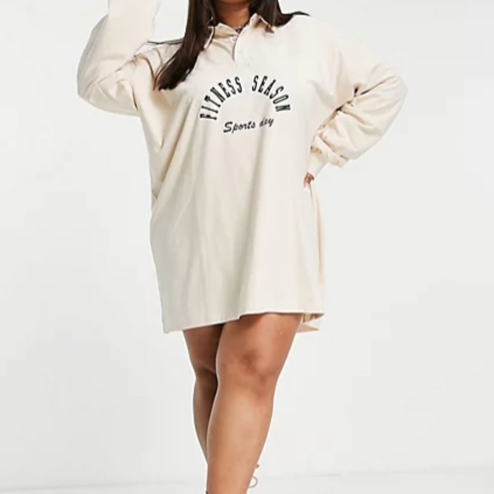 Women's Public Desire Curve Fitness Season Polo T-shirt Sweat Dress in Cream